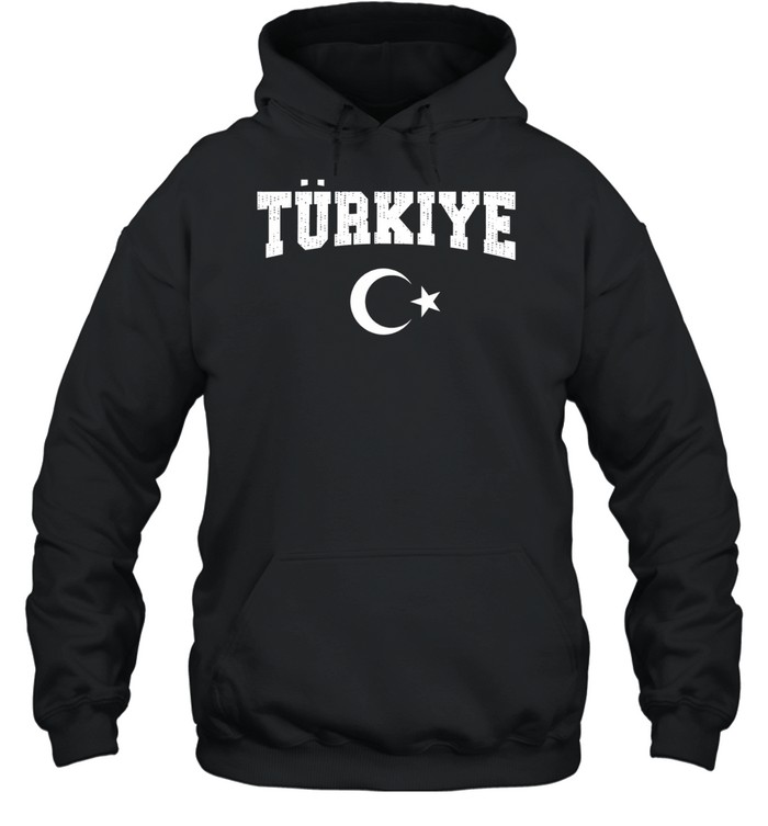 Türkiye crescent moon star bold distressed arch text fan Hoodie