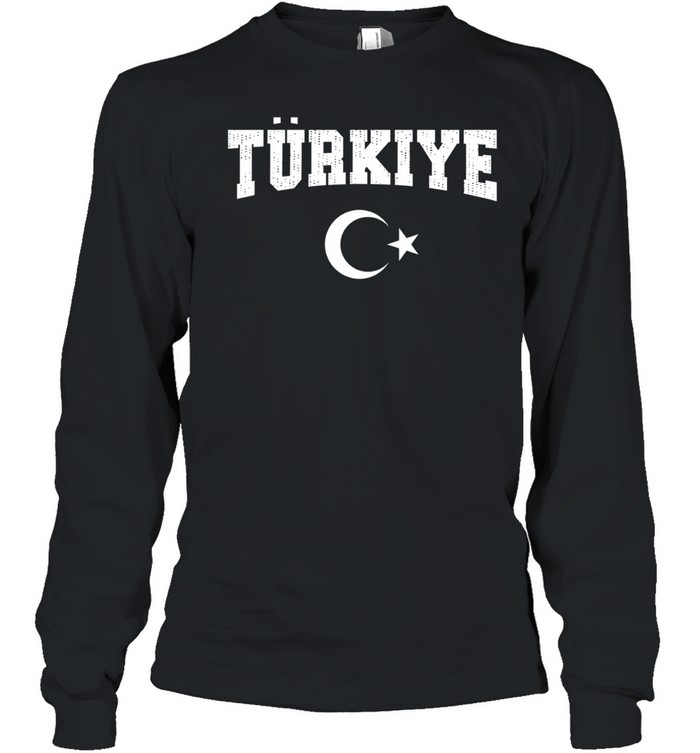 Türkiye crescent moon star bold distressed arch text fan Long Sleeve Tee