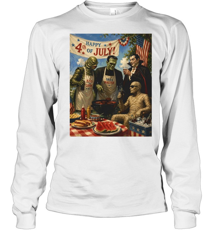 Universal Monsters Happy 4th of July Kiss the Cook Grill Long Sleeve Tee