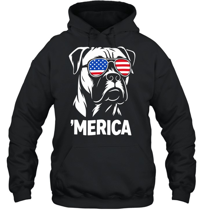 American Bulldog wearing United States flag sunglasses ‘Merica Hoodie