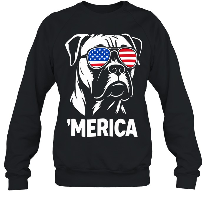 American Bulldog wearing United States flag sunglasses ‘Merica Sweatshirt