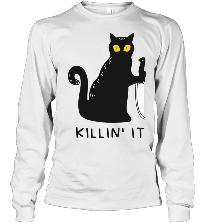Black cat holding knife killin’ it Long Sleeve Tee