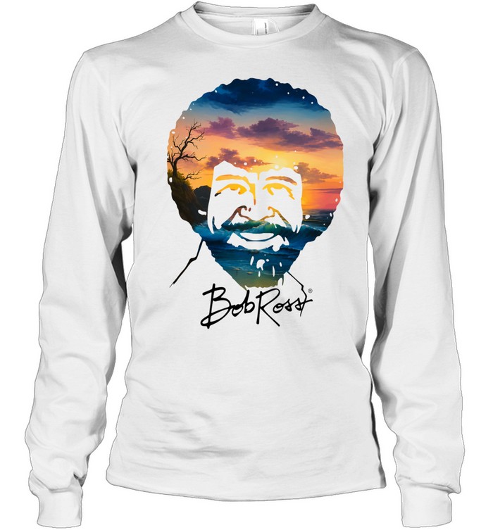 Bob Ross Double Exposure Nature Landscape Long Sleeve Tee