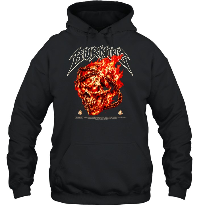 Burning Skull with Chains and Fire gothic Hoodie