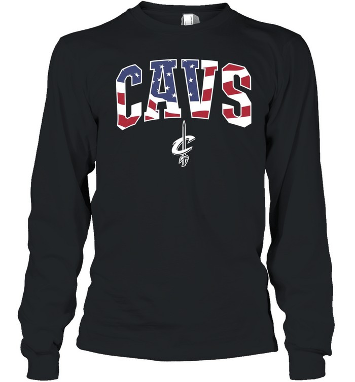 Cavs Cleveland Cavaliers American Flag Basketball Long Sleeve Tee