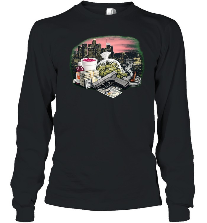 Crime Pays Los Angeles Cityscape Bootleg Long Sleeve Tee