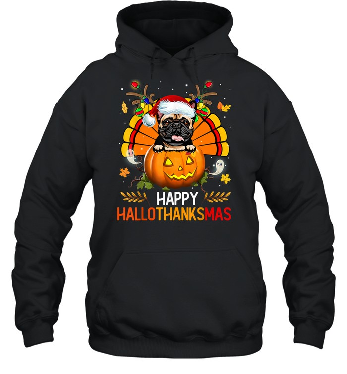 Funny French Bulldog Happy Hallothanksmas Halloween Hoodie