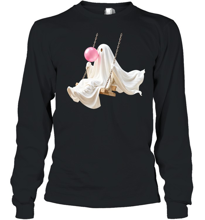 Ghost swinging and blowing bubble gum Long Sleeve Tee