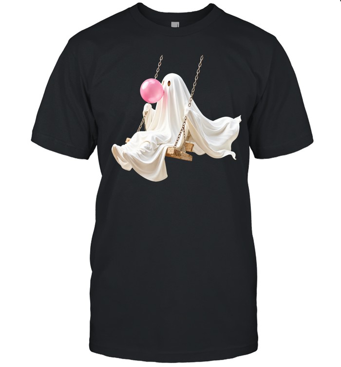 Ghost swinging and blowing bubble gum Unisex T-Shirt