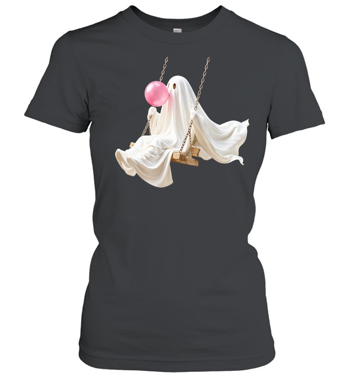 Ghost swinging and blowing bubble gum Women T-Shirt