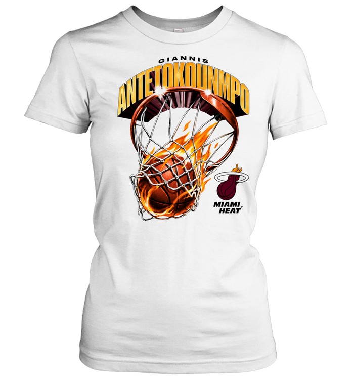 Giannis Antetokounmpo Miami Heat basketball hoop flame Women T-Shirt