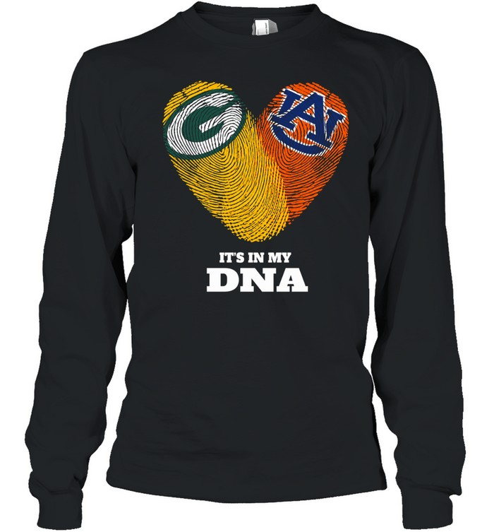 Green Bay Packers and Auburn Tigers It’s in My DNA Fingerprints Heart Love Fans Long Sleeve Tee