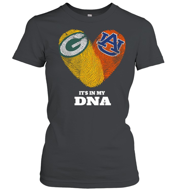 Green Bay Packers and Auburn Tigers It’s in My DNA Fingerprints Heart Love Fans Women T-Shirt