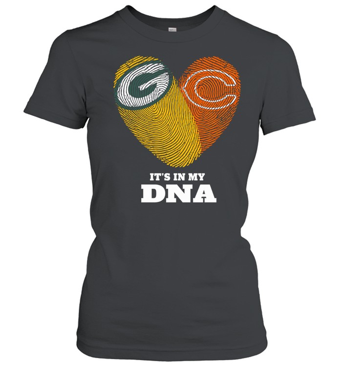 Green Bay Packers and Clemson Tigers It’s in My DNA Fingerprints Heart Love Fans Women T-Shirt