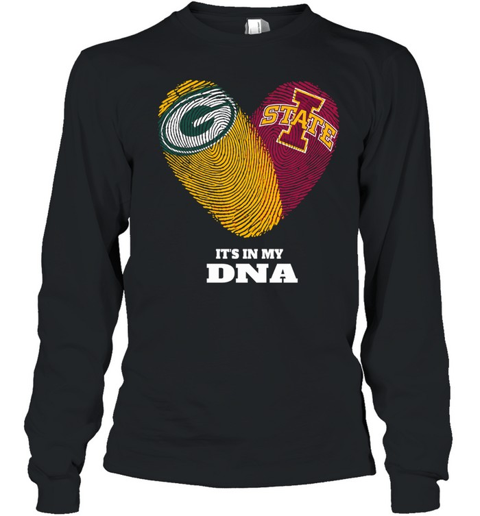 Green Bay Packers and Iowa State Cyclones It’s in My DNA Fingerprints Heart Love Fans Long Sleeve Tee