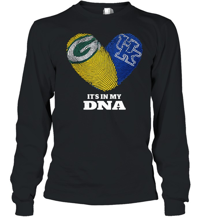 Green Bay Packers and Kentucky Wildcats It’s in My DNA Fingerprints Heart Love Fans Long Sleeve Tee