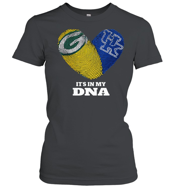 Green Bay Packers and Kentucky Wildcats It’s in My DNA Fingerprints Heart Love Fans Women T-Shirt