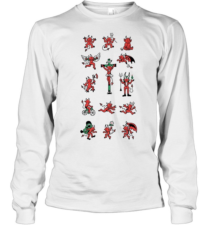 Hand Drawn Red Devil Flash Art Tattoo Long Sleeve Tee