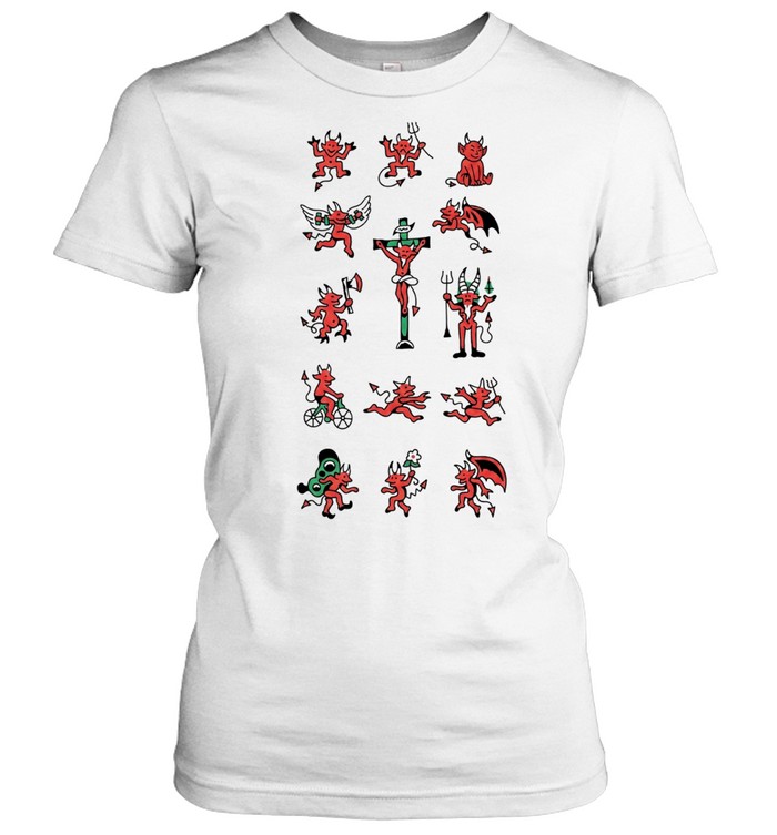 Hand Drawn Red Devil Flash Art Tattoo Women T-Shirt