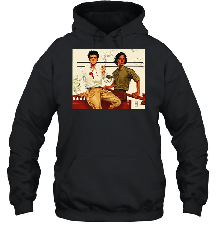 JAPH Two Men Smoking and Bloodied Hoodie