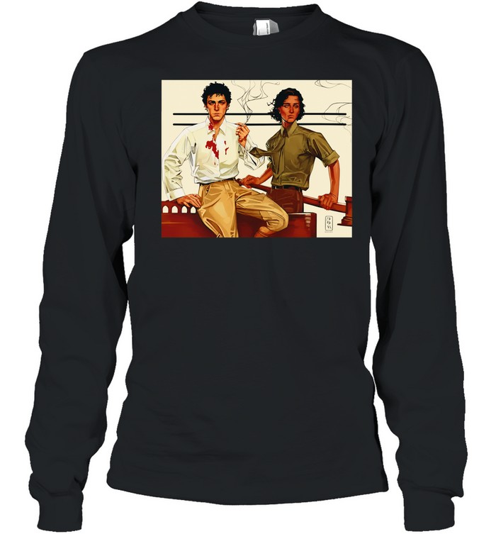 JAPH Two Men Smoking and Bloodied Long Sleeve Tee