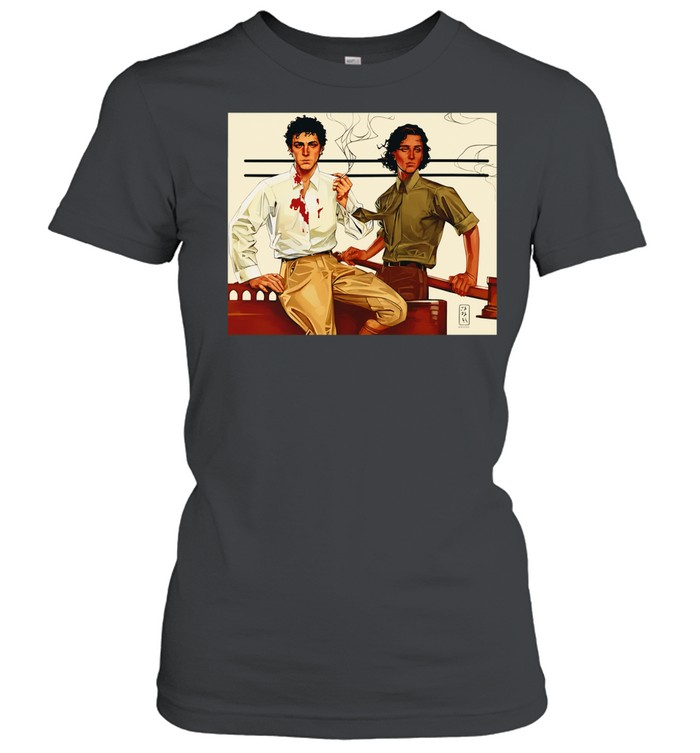 JAPH Two Men Smoking and Bloodied Women T-Shirt