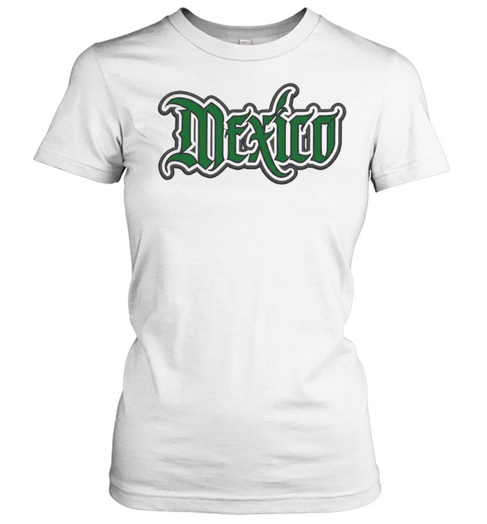 Mexico Embroidered Green and Grey Logo White Women T-Shirt