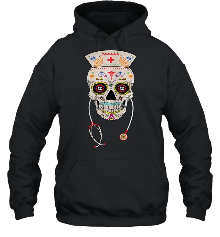 Nurse Sugar Skull Halloween Day Of The Dead Dia De Los Hoodie