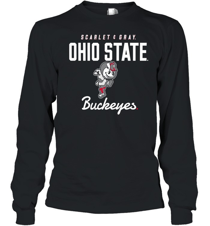 Ohio State Buckeyes Scarlet and Gray Mascot Long Sleeve Tee
