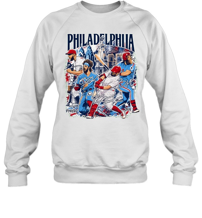 Philadelphia Phillies Stars Trea Turner Bryce Harper Kyle Schwarber on Marsh Baseball All Star 2026 Signature Sweatshirt