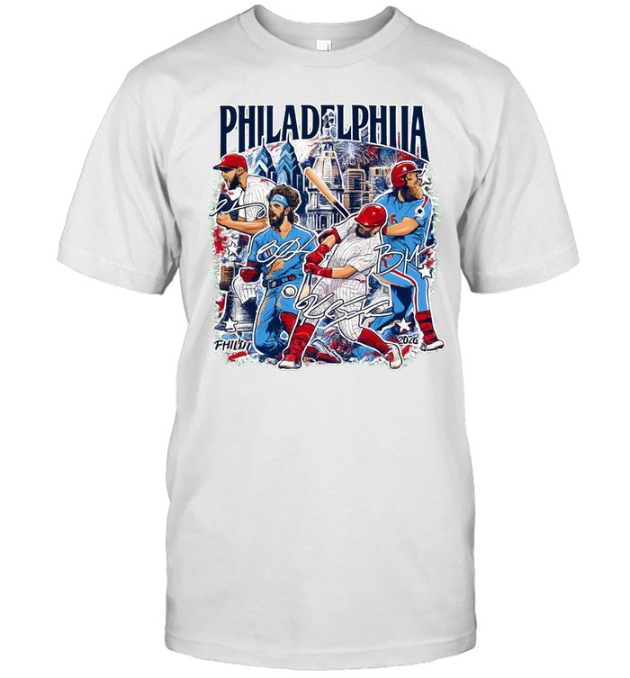 Philadelphia Phillies Stars Trea Turner Bryce Harper Kyle Schwarber on Marsh Baseball All Star 2026 Signature Unisex T-Shirt