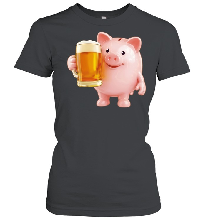 Piggy Bank With Beer funny pig drinking Women T-Shirt