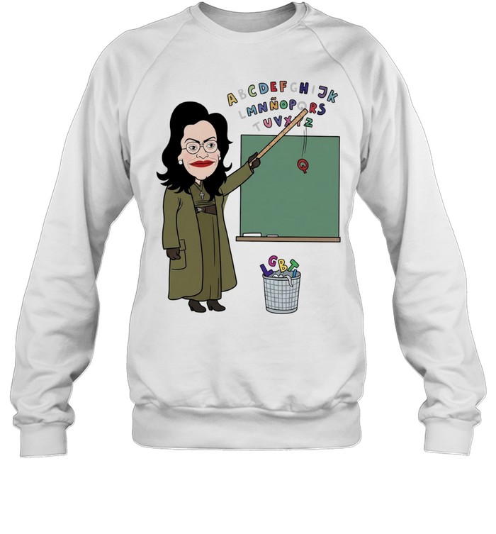 Political Cartoon Teacher Removing Q from LGBT Alphabet Sweatshirt