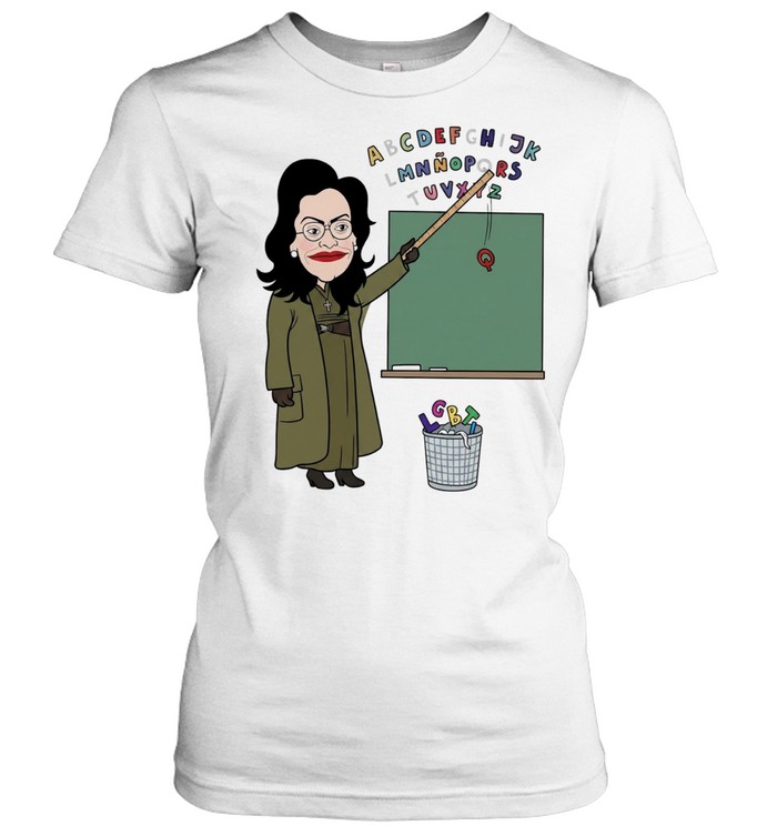 Political Cartoon Teacher Removing Q from LGBT Alphabet Women T-Shirt