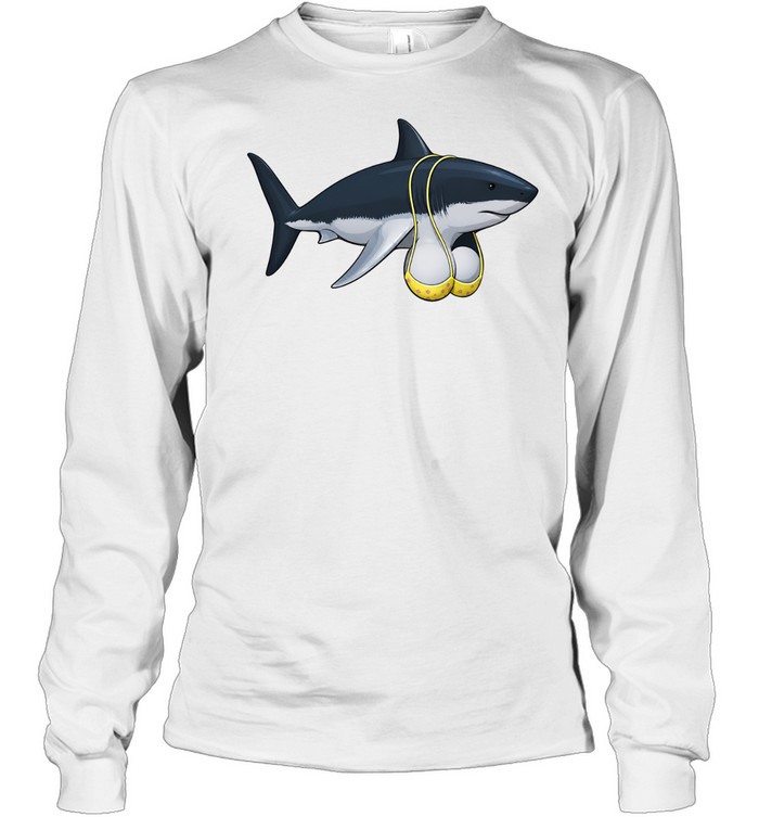 Shark Wearing Bikini ocean humor summer meme Long Sleeve Tee