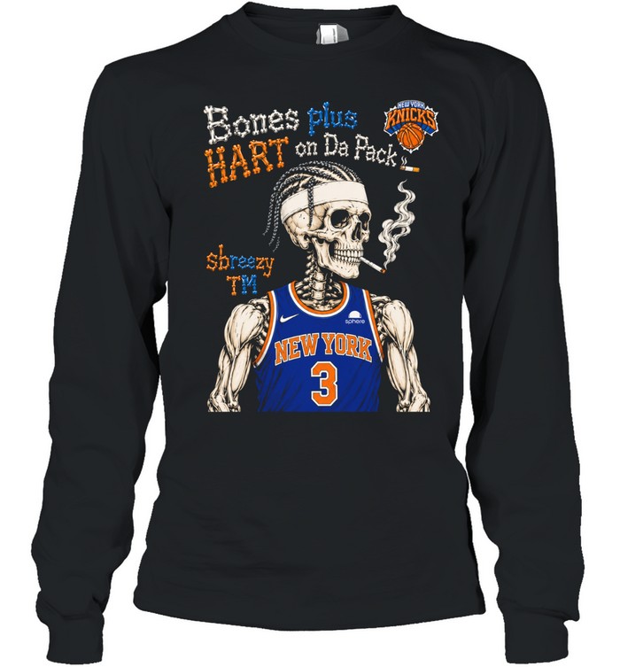 Skeleton Josh Hart New York Knicks Bones plus HART on Da Pack Long Sleeve Tee