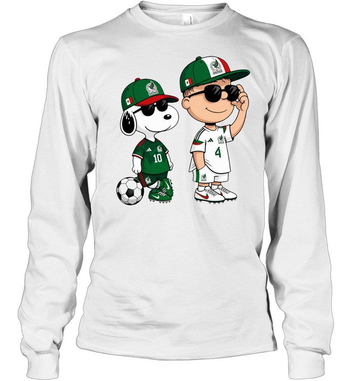 Snoopy and Charlie Brown Mexico Soccer Players Long Sleeve Tee