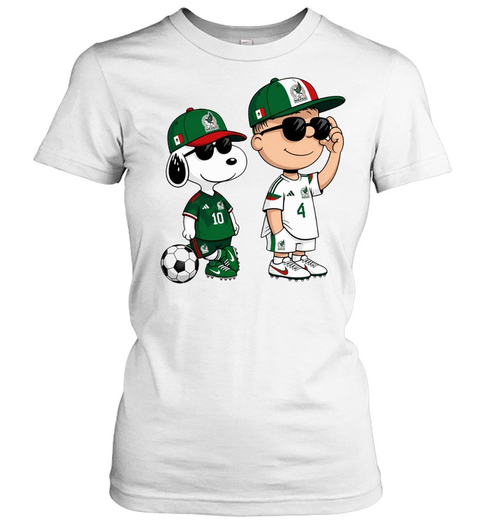 Snoopy and Charlie Brown Mexico Soccer Players Women T-Shirt