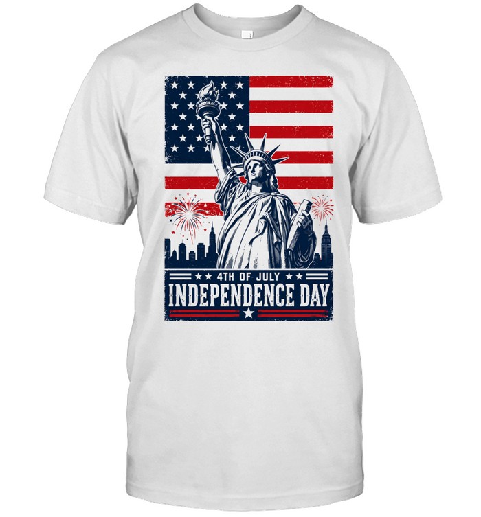 Statue of Liberty 4th of July Independence Day fireworks city skyline Unisex T-Shirt