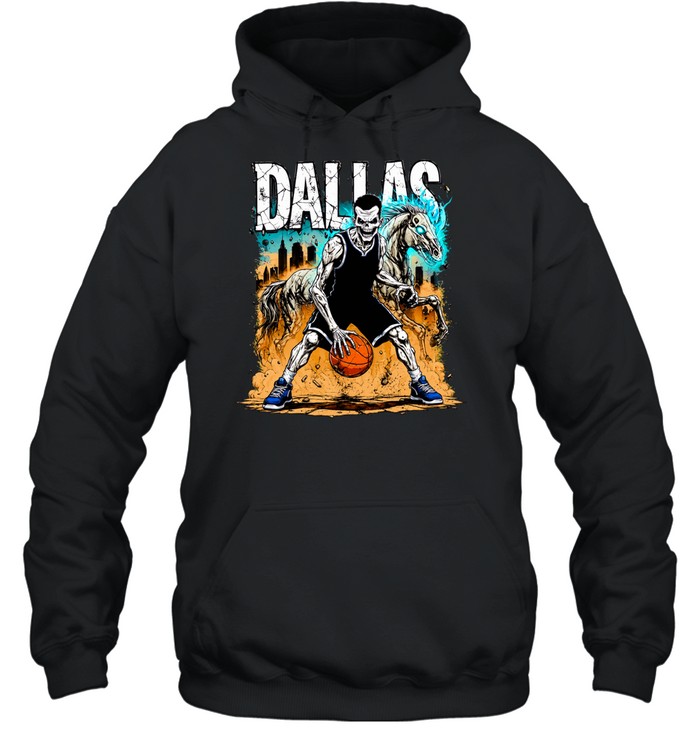 Undead Basketball Player Dribbling DALLAS Skeleton Horse Hoodie