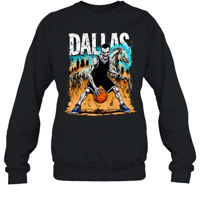 Undead Basketball Player Dribbling DALLAS Skeleton Horse Sweatshirt