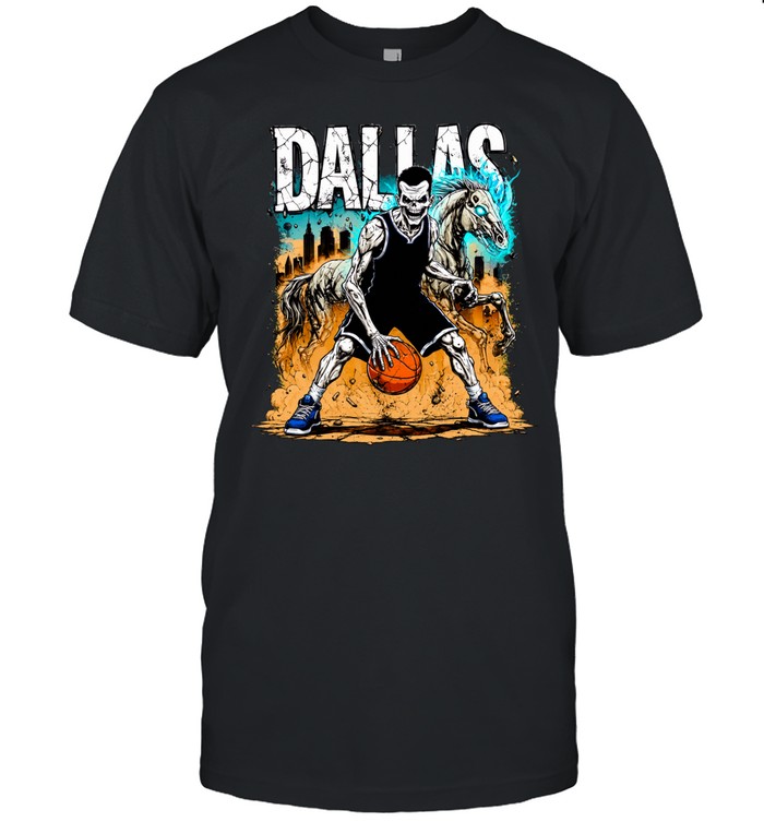 Undead Basketball Player Dribbling DALLAS Skeleton Horse Unisex T-Shirt
