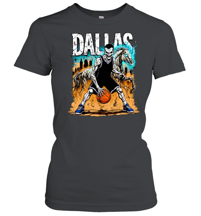 Undead Basketball Player Dribbling DALLAS Skeleton Horse Women T-Shirt