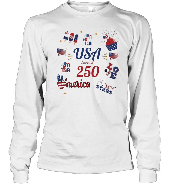 USA turned 250 merica Bed Wine Blue Love Oh my Stars Patriotic Fourth of July Long Sleeve Tee